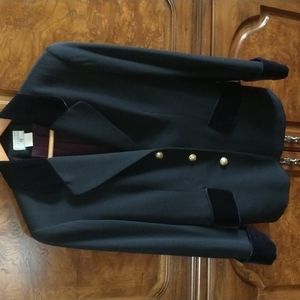 Women's 100% gabardine wool blazer Georgiou size 8 Black with velvet trim